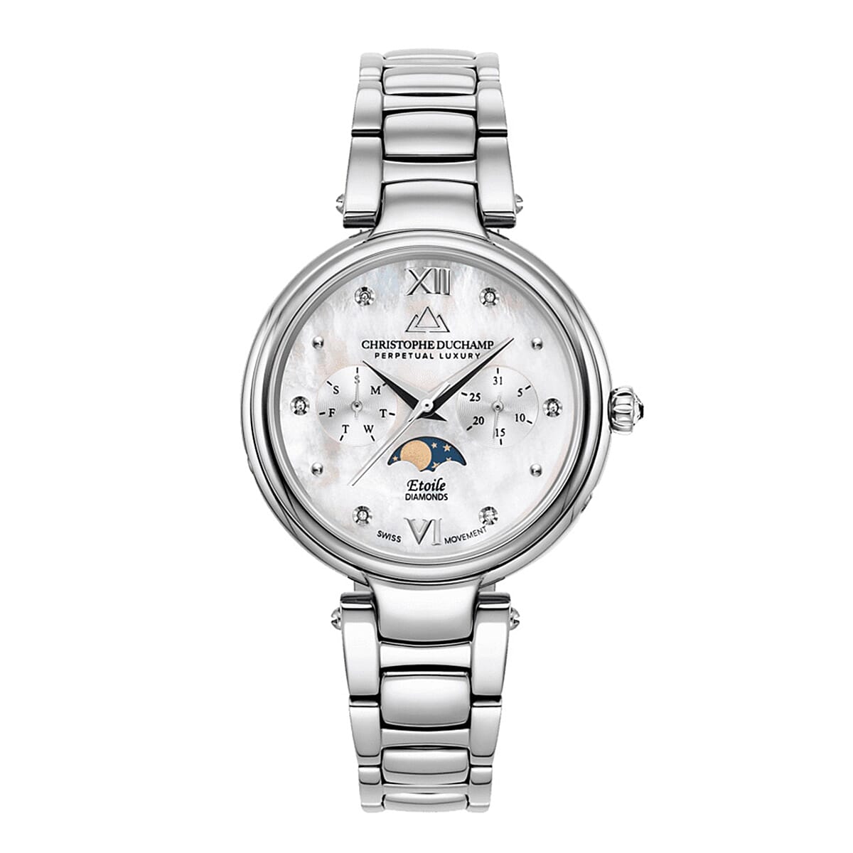 CHRISTOPHE DUCHAMP Swiss Quartz Movement White Dial Ladies Watch with Silver Colour Stainless Steel Strap