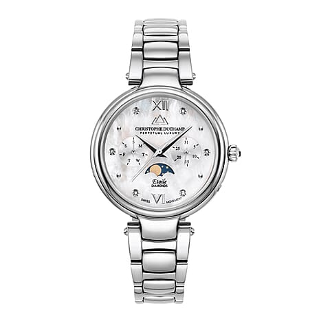 CHRISTOPHE DUCHAMP Swiss Quartz Movement White Dial Ladies Watch with Silver Colour Stainless Steel Strap