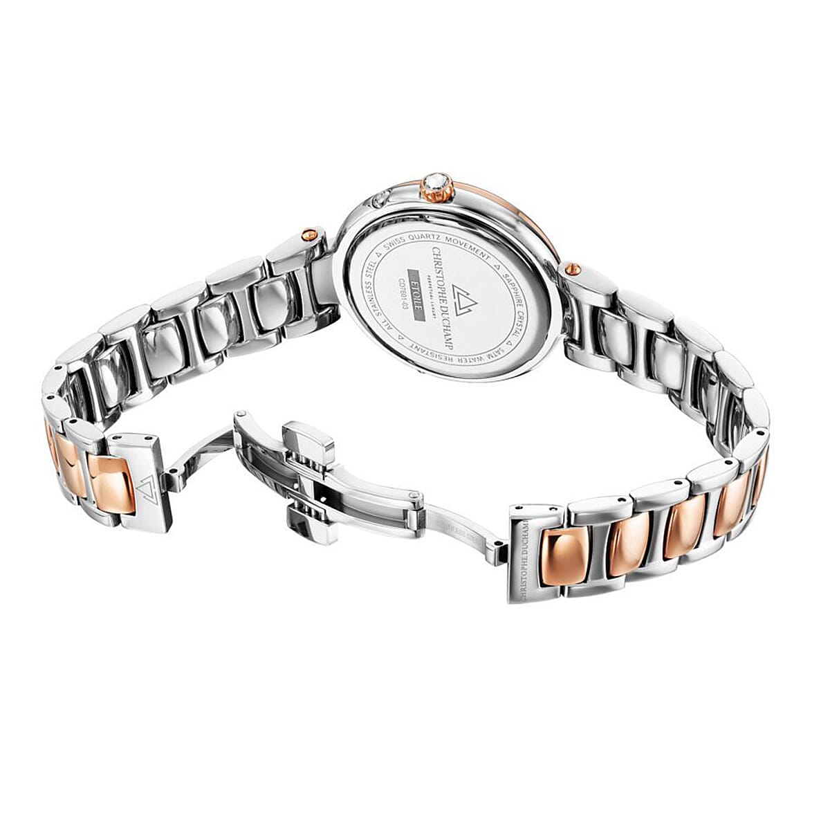 THE DEFINITION OF ELEGANCE - Christophe Duchamp Swiss Ladies Watch with mother of pearl and 6 diamond  in Stainless Steel - Blue Gold