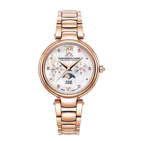 CHRISTOPHE DUCHAMP Swiss Quartz Movement White - Rose Dial Ladies Watch with Silver Colour Stainless Steel Strap
