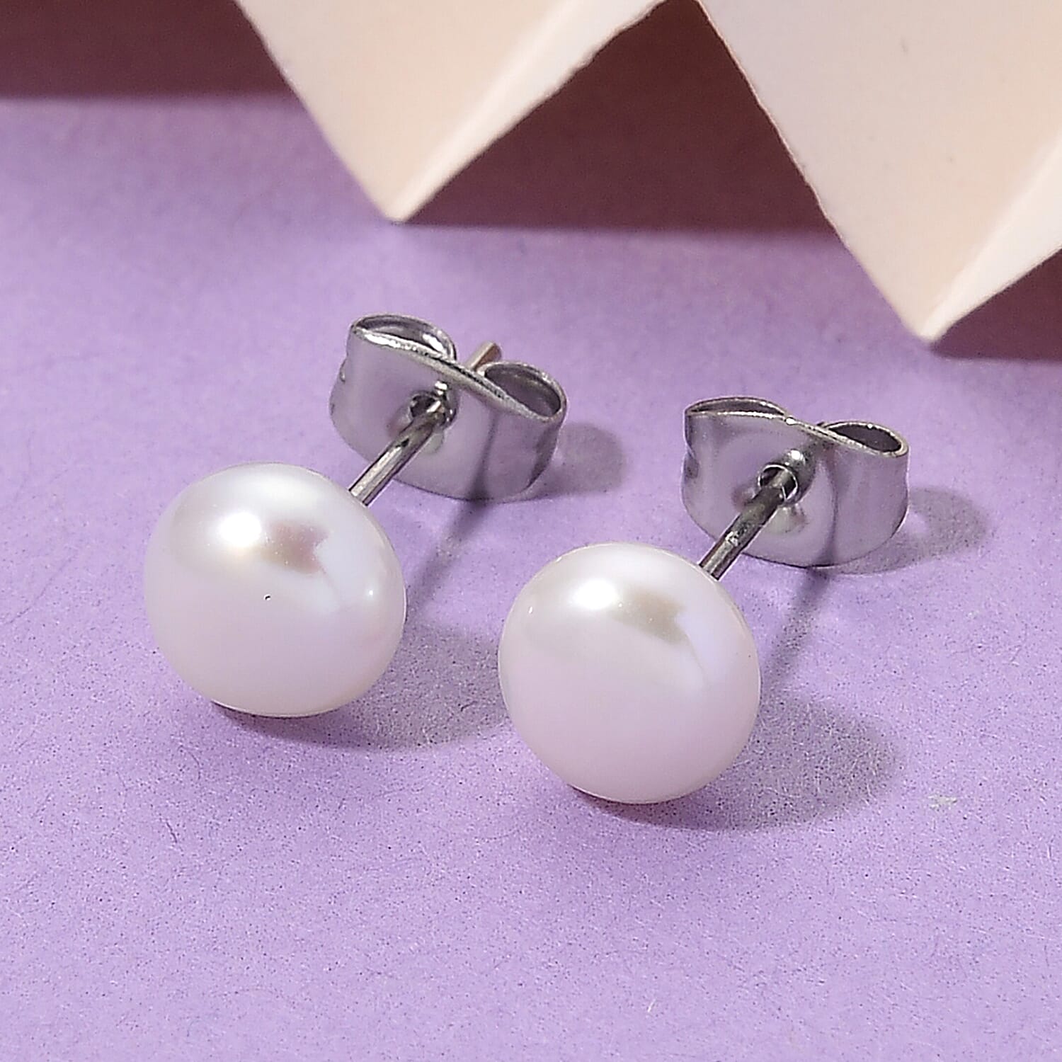 White Fresh Water Pearl Earrings with Push Backs