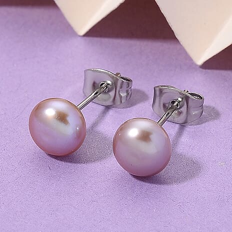 Purple Fresh Water Pearl Earrings with Push Backs