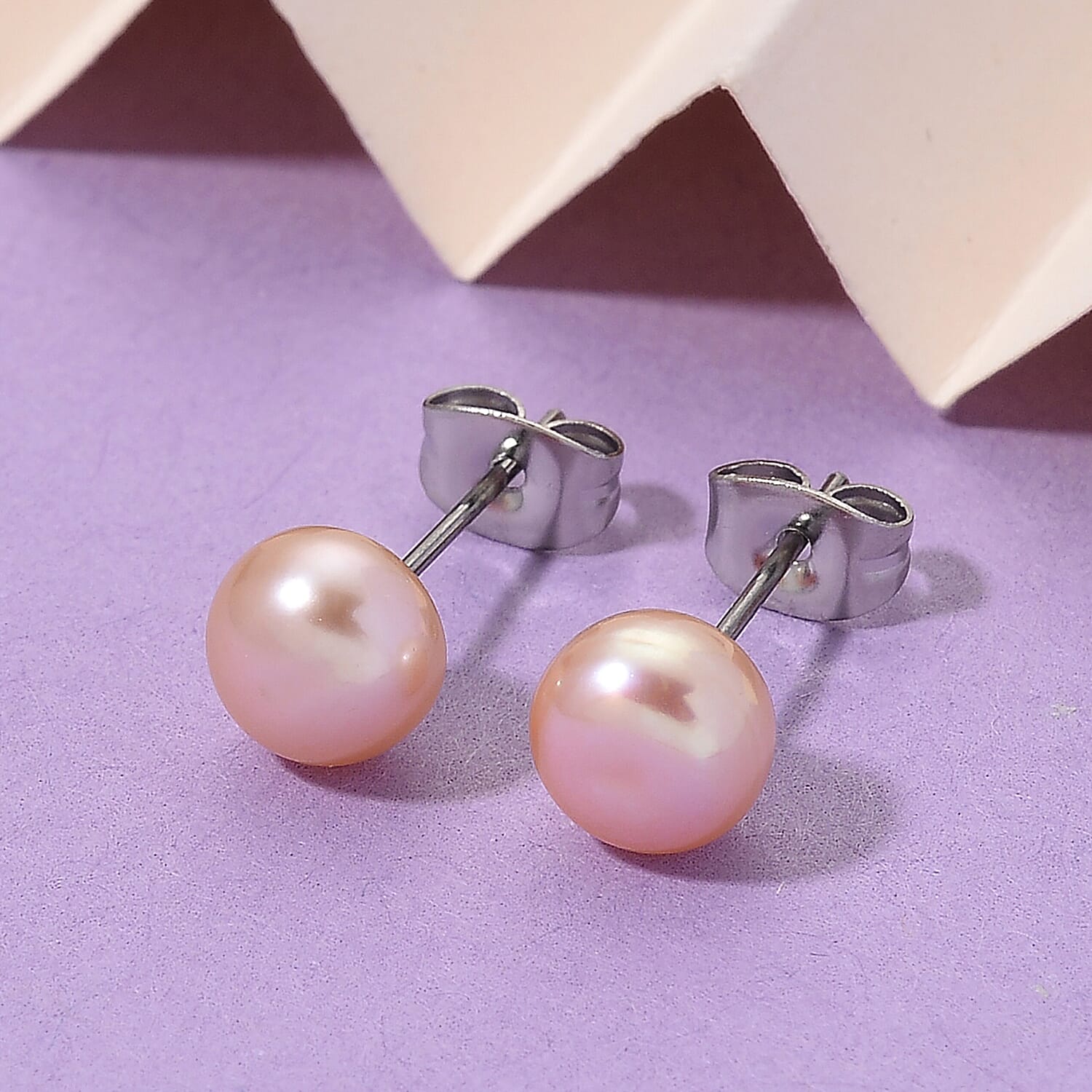 Peach Fresh Water Pearl Earrings with Push Backs