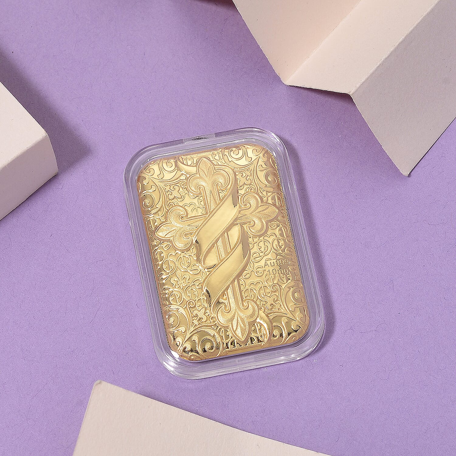 24K Yellow Gold Cross Embossed Collectible