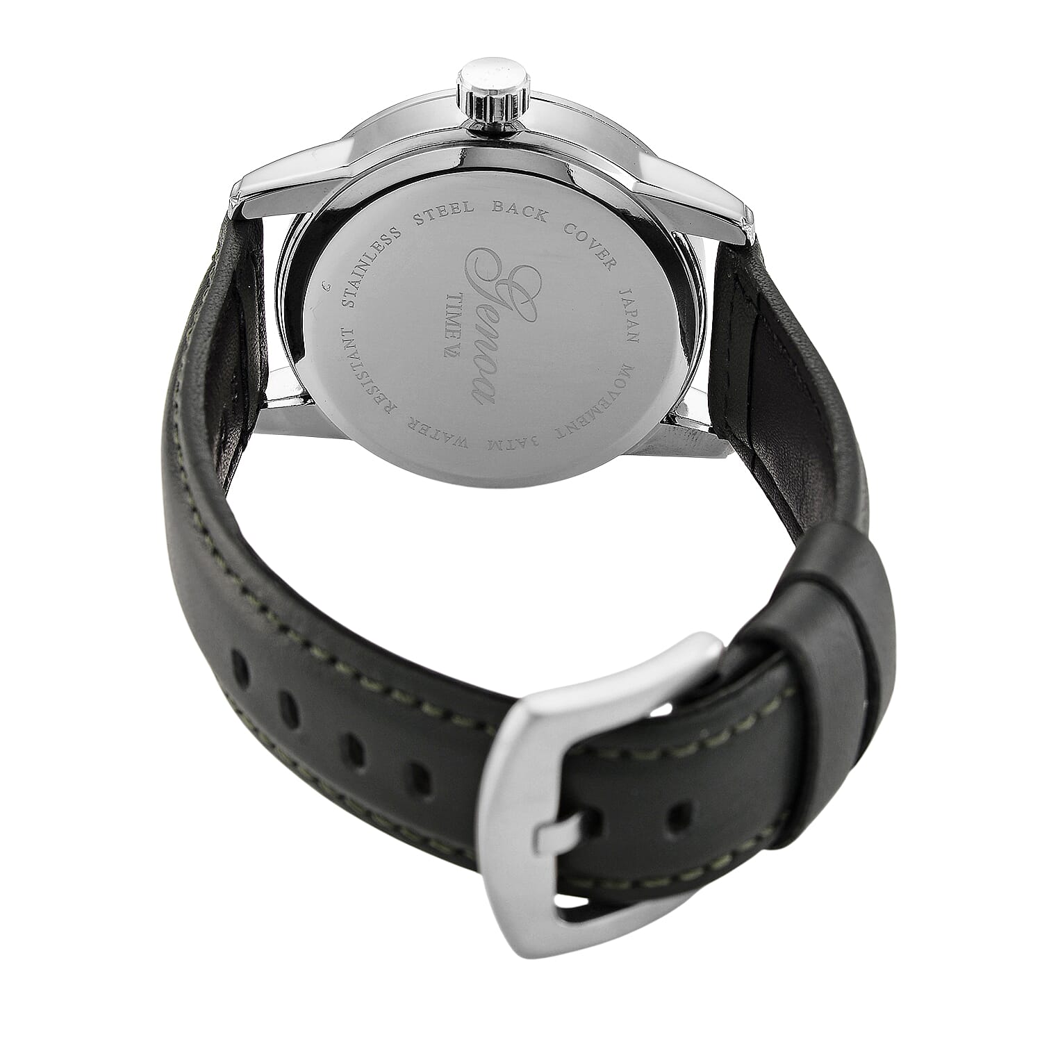 GENOA TIME V2 Double Date Quartz PC33 3ATM WR Green Hydraulic Dial & Silver Case Mens Watch with Green Leather Strap