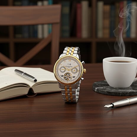 Limited Edition WILLIAM HUNT LONDON Automatic Movement 5 ATM Water Resistant Watch With Skeleton Display, Exhibition Back & Bracelet Strap With Day, Date, Month Display Presented in a Gift Box