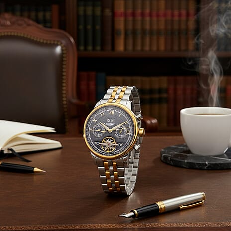 Limited Edition WILLIAM HUNT LONDON Automatic Movement 5 ATM Water Resistant Watch With Skeleton Display, Exhibition Back & Bracelet StrapWith Day, Date, Month Display Presented in a Gift Box