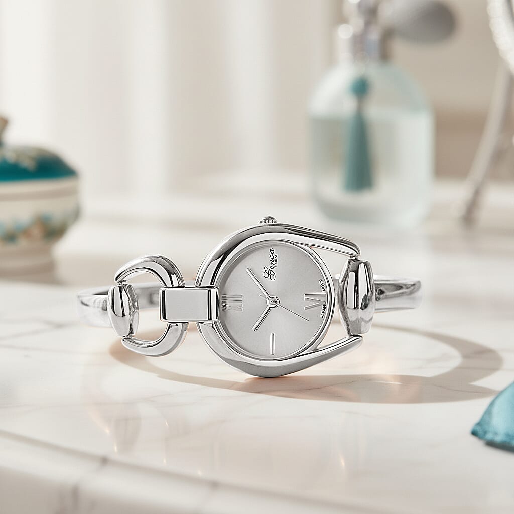 GENOA TIME V2 Sunshine Series Quartz PC21S 3ATM WR White Dial & Silver Case Ladies Watch with Silver Strap