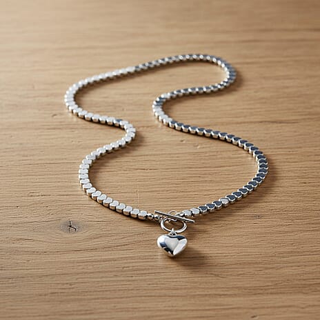 Natural Hematite Heart Charm Necklace With Toggle Clasp (Size - 21) 136.00 Ct.