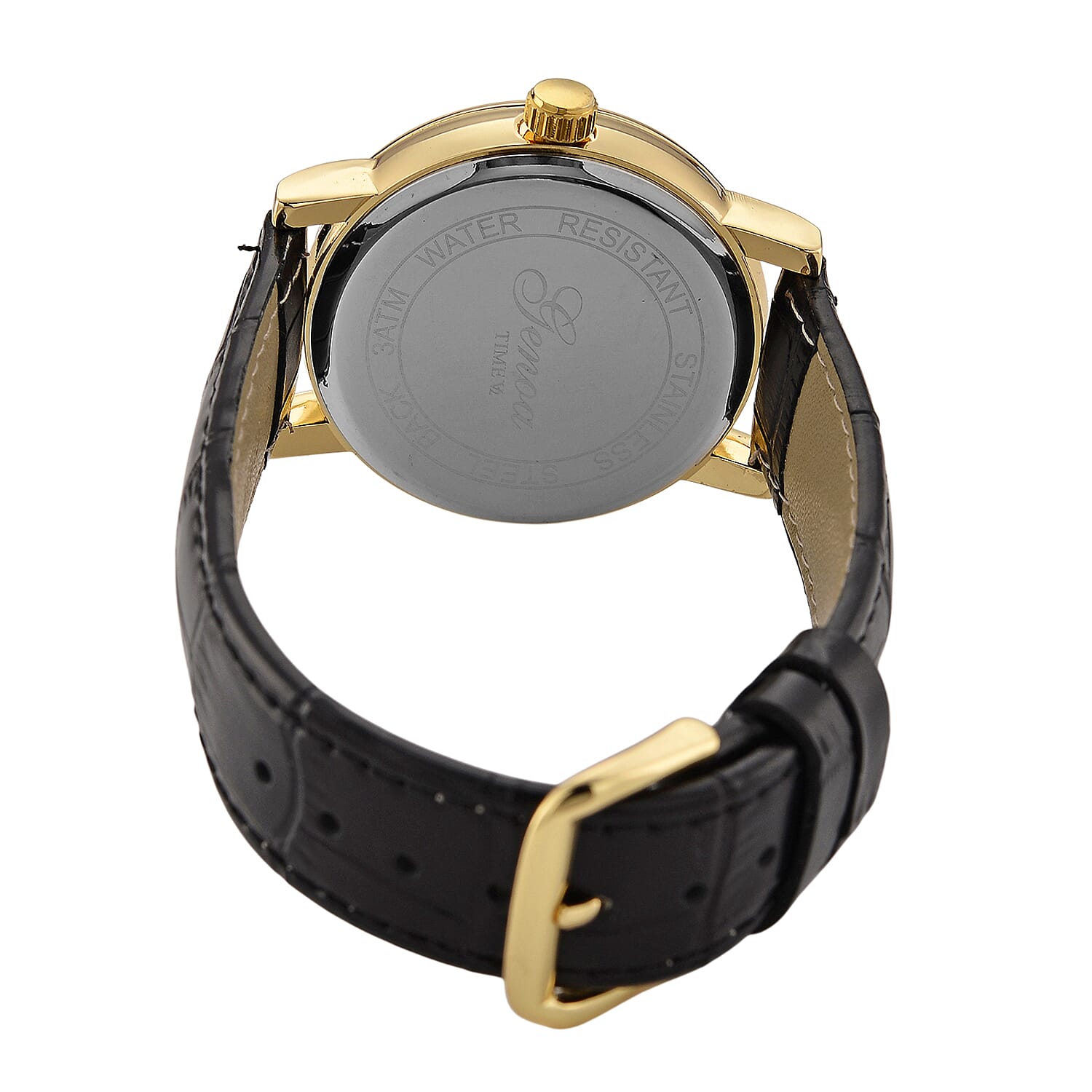 GENOA TIME LIMITED EDITION Dragon Series 3ATM WR Mother Of Pearl Dial & Gold Case Watch with Austrian Crystal Accents & Black Leather Strap Presented in a Gift Box