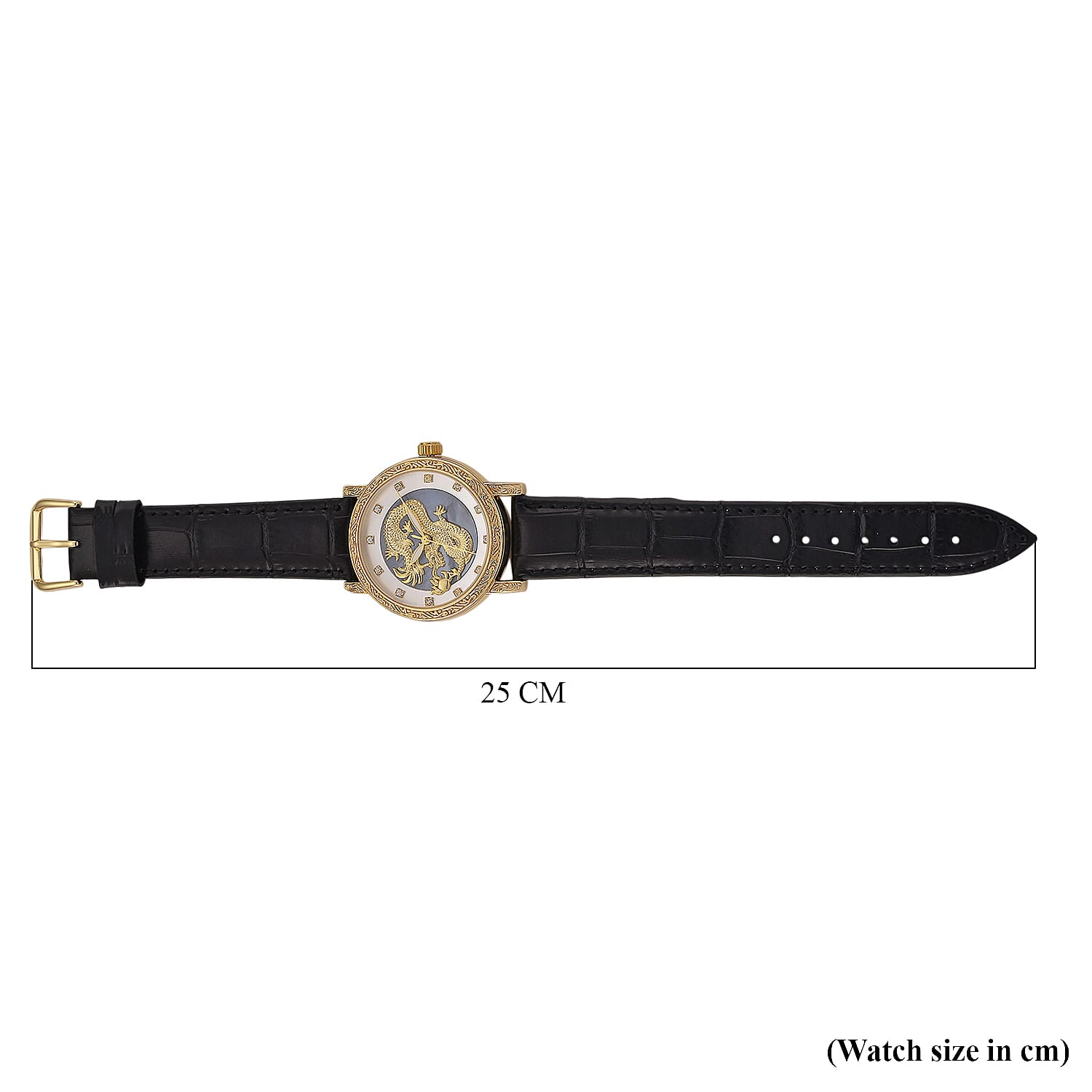 GENOA TIME LIMITED EDITION Dragon Series 3ATM WR Mother Of Pearl Dial & Gold Case Watch with Austrian Crystal Accents & Black Leather Strap Presented in a Gift Box