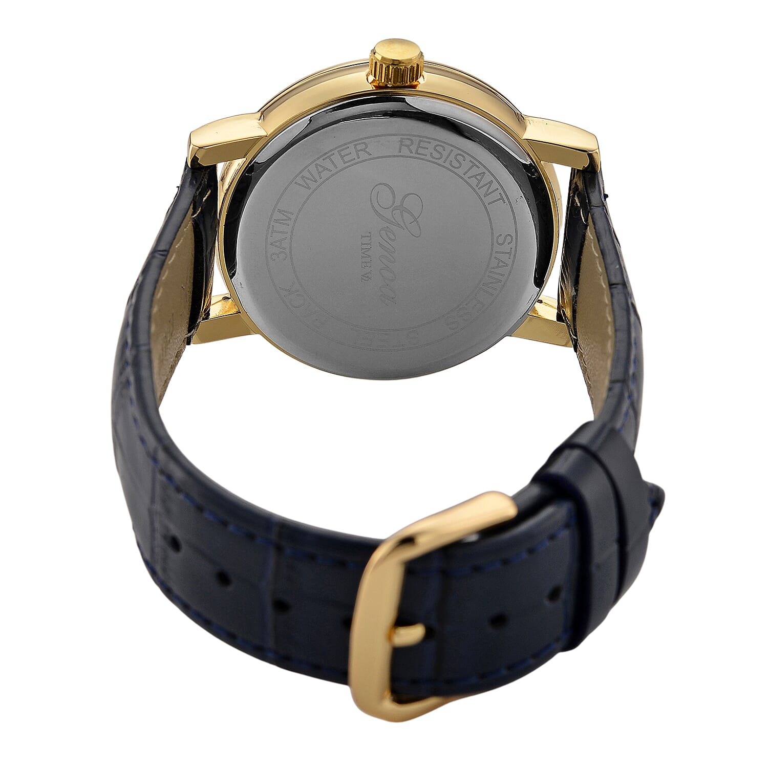 GENOA TIME LIMITED EDITION Dragon Series 3ATM WR Mother Of Pearl Dial & Gold Case Watch with Austrian Crystal Accents & Blue Leather Strap Presented in a Gift Box