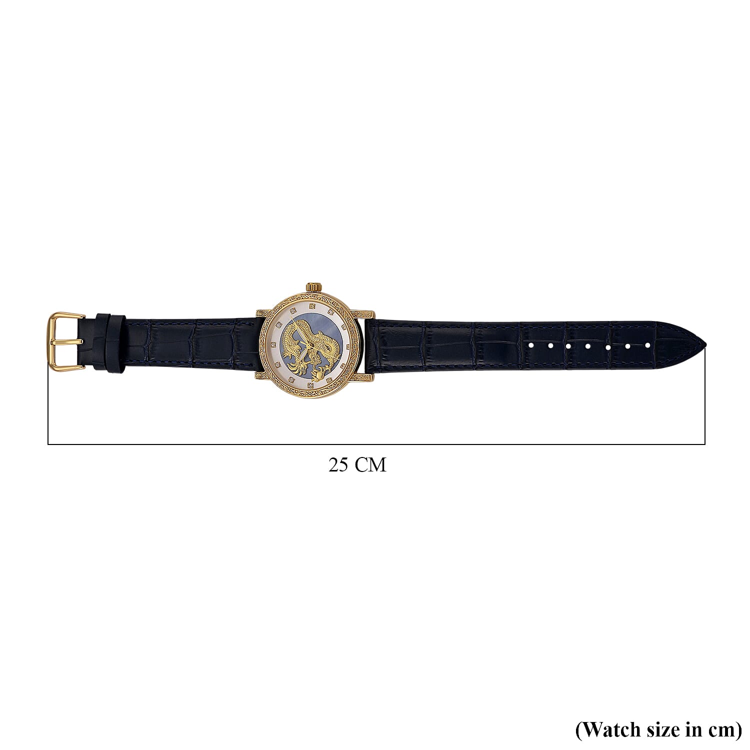 GENOA TIME LIMITED EDITION Dragon Series 3ATM WR Mother Of Pearl Dial & Gold Case Watch with Austrian Crystal Accents & Blue Leather Strap Presented in a Gift Box