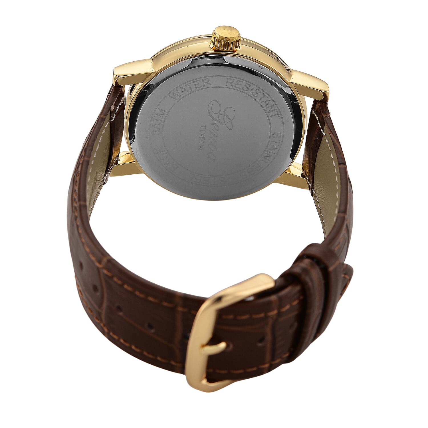 GENOA TIME LIMITED EDITION Dragon Series 3ATM WR Mother Of Pearl Dial & Gold Case Watch with Austrian Crystal Accents & Brown Leather Strap Presented in a Gift Box