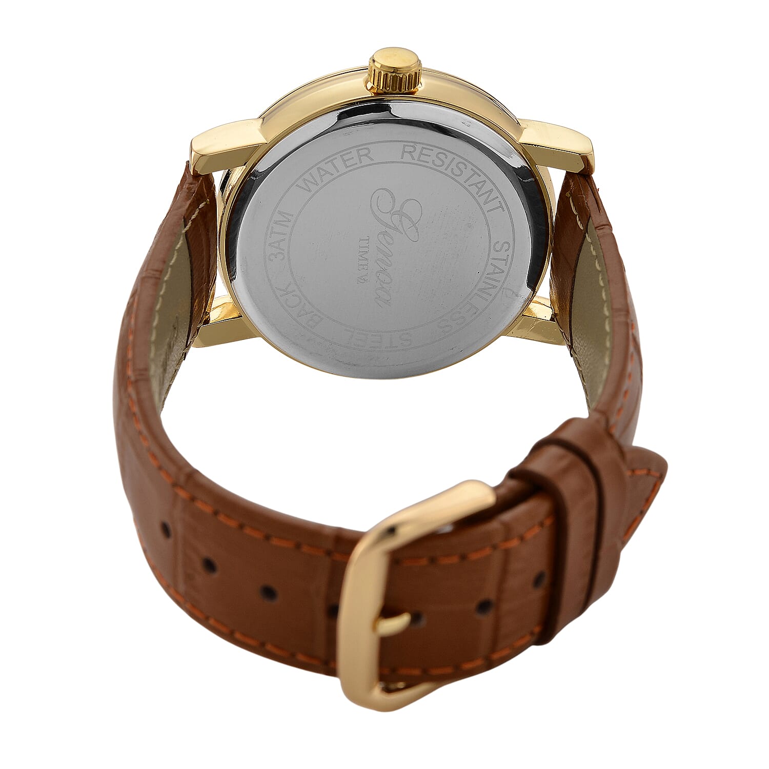 GENOA TIME LIMITED EDITION Dragon Series 3ATM WR Mother Of Pearl Dial & Gold Case Watch with Austrian Crystal Accents & Coffee Leather Strap Presented in a Gift Box