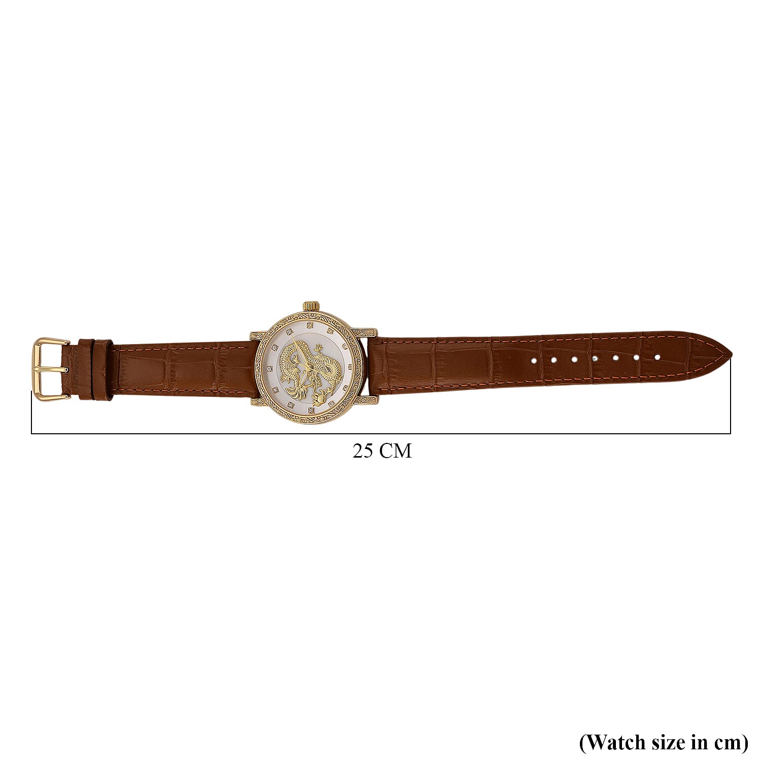 GENOA TIME LIMITED EDITION Dragon Series 3ATM WR Mother Of Pearl Dial & Gold Case Watch with Austrian Crystal Accents & Coffee Leather Strap Presented in a Gift Box