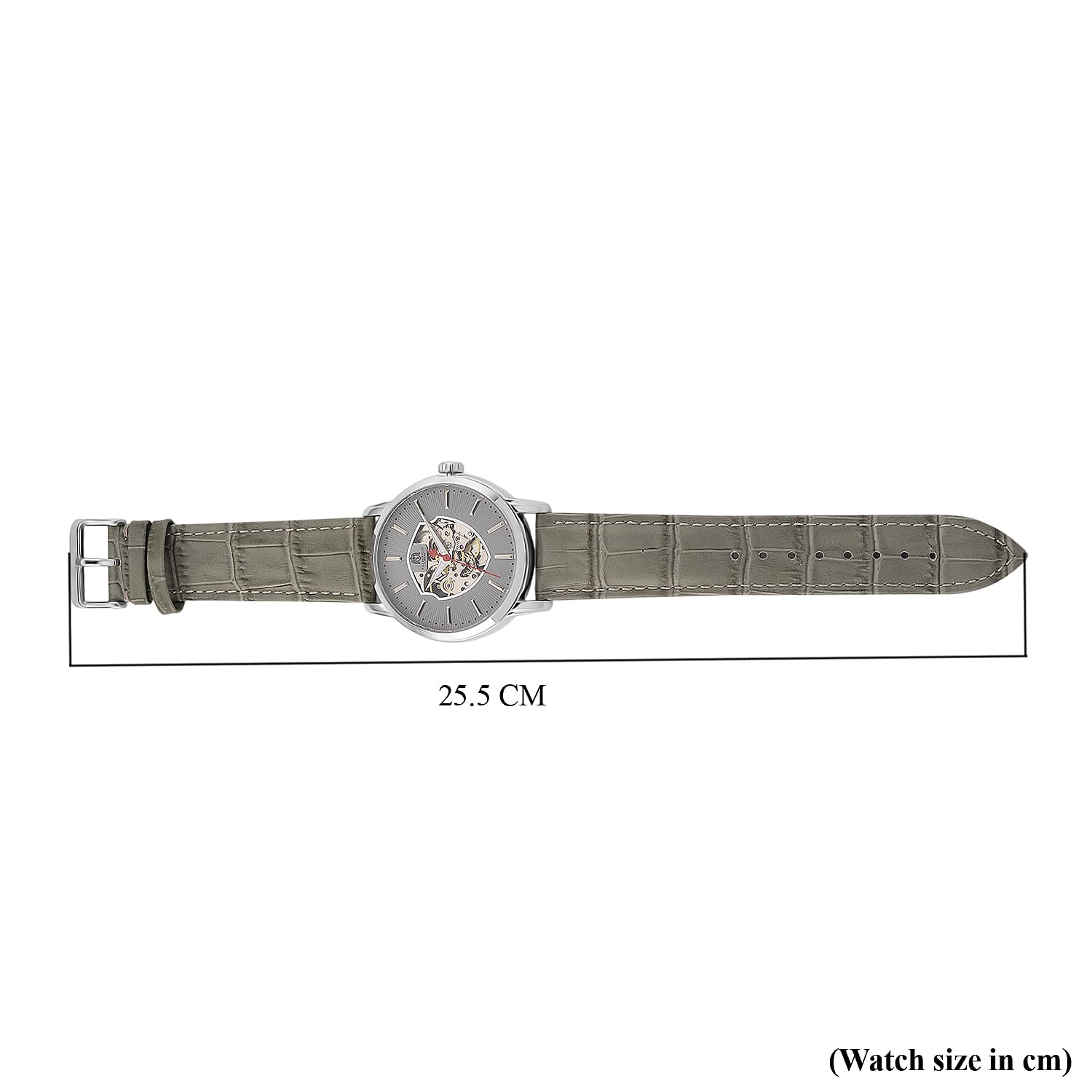 WILLIAM HUNT Automatic Movement 5 ATM Water Resistant Watch With Skeleton Display, Exhibition Back & Grey Leather Strap Presented in a Gift Box