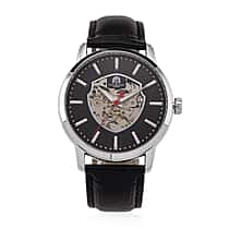 WILLIAM HUNT Automatic Movement 5 ATM Water Resistant Watch With Skeleton Display, Exhibition Back & Black Leather Strap Presented in a Gift Box
