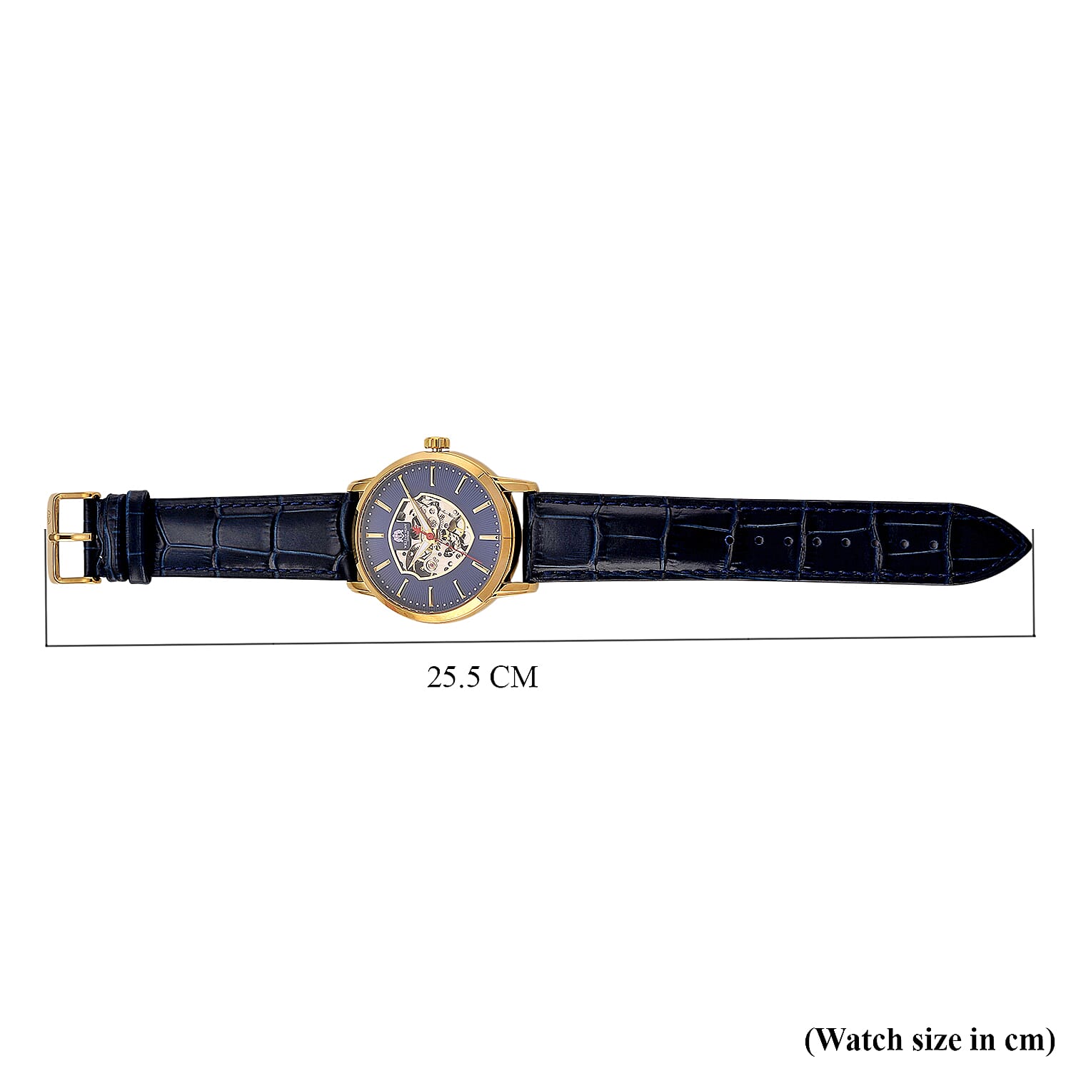 WILLIAM HUNT Automatic Movement 5 ATM Water Resistant Watch With Skeleton Display, Exhibition Back & Blue Leather Strap Presented in a Gift Box