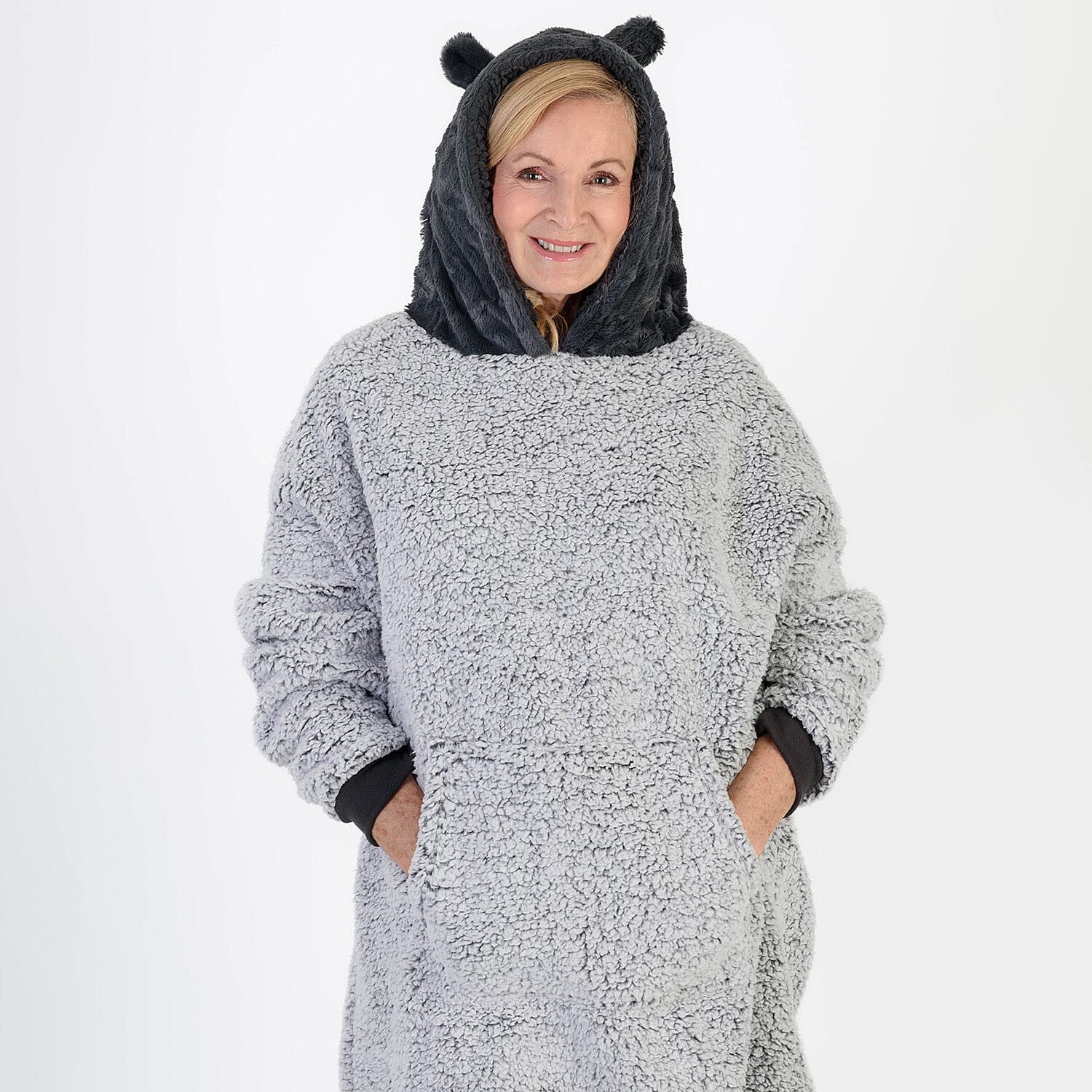 Slumber Hut - Soft Sherpa Style Hoodie (One Size) - Grey