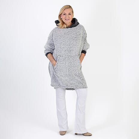 Slumber Hut - Soft Sherpa Style Hoodie (One Size) - Grey