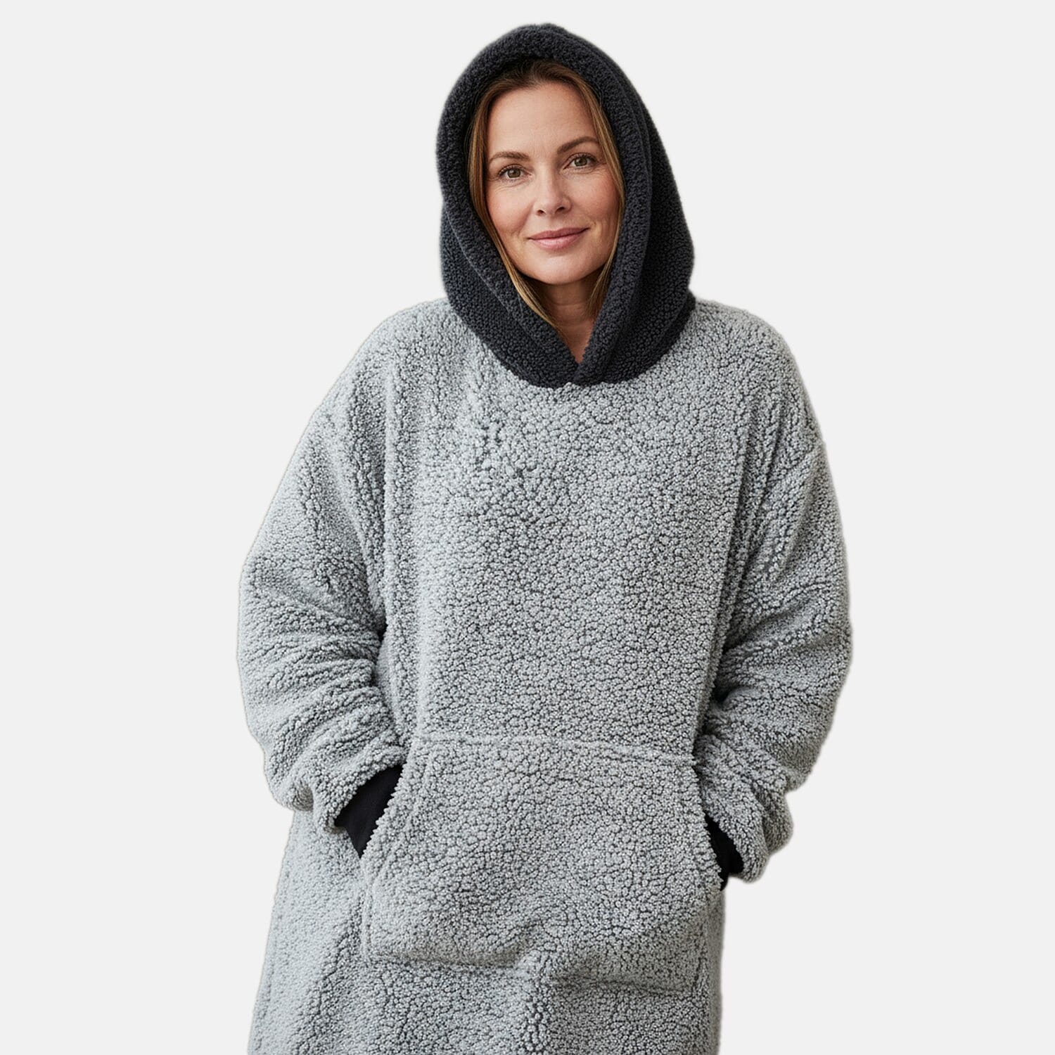 Slumber Hut - Soft Sherpa Style Hoodie (One Size) - Grey
