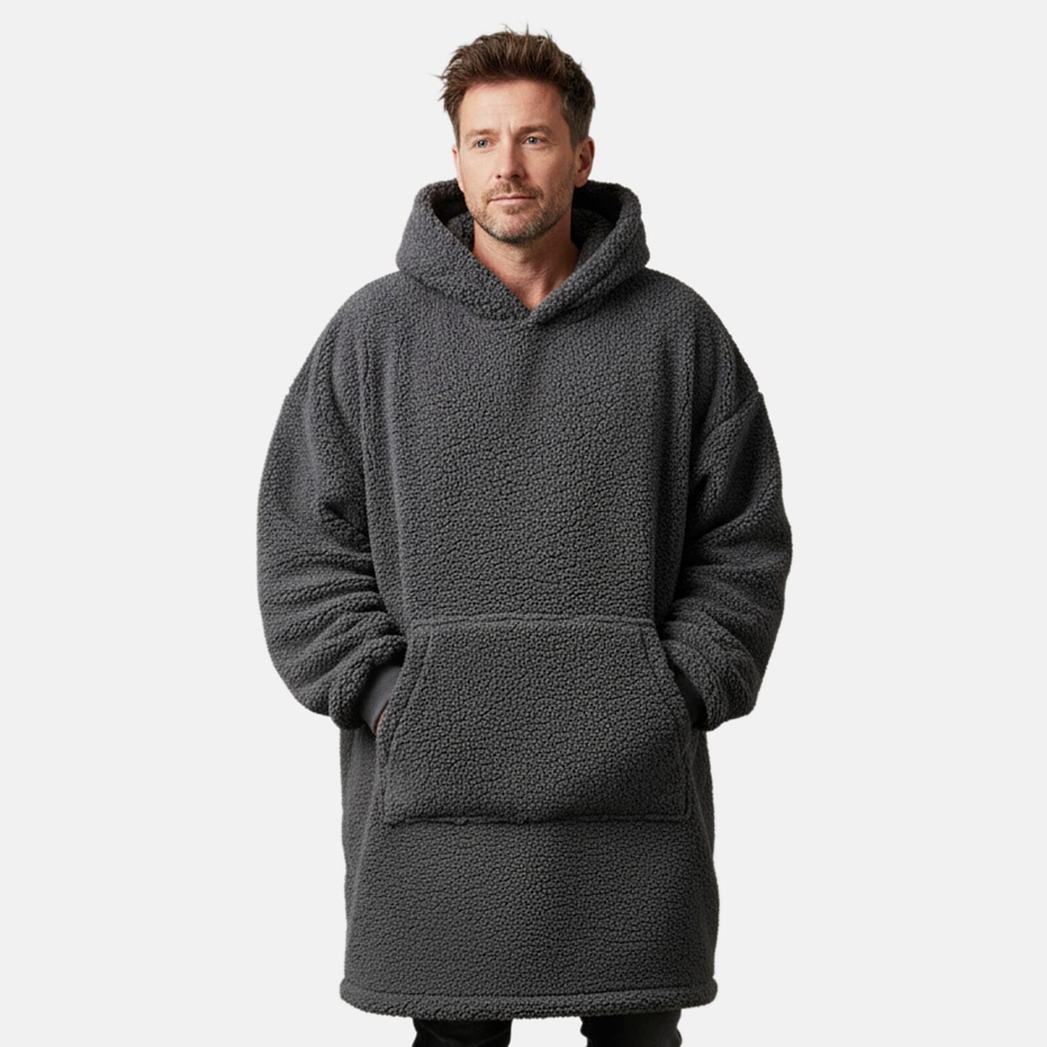 Slumber Hut - Soft Sherpa Style Blanket Hoodie (One Size) - Dark Grey
