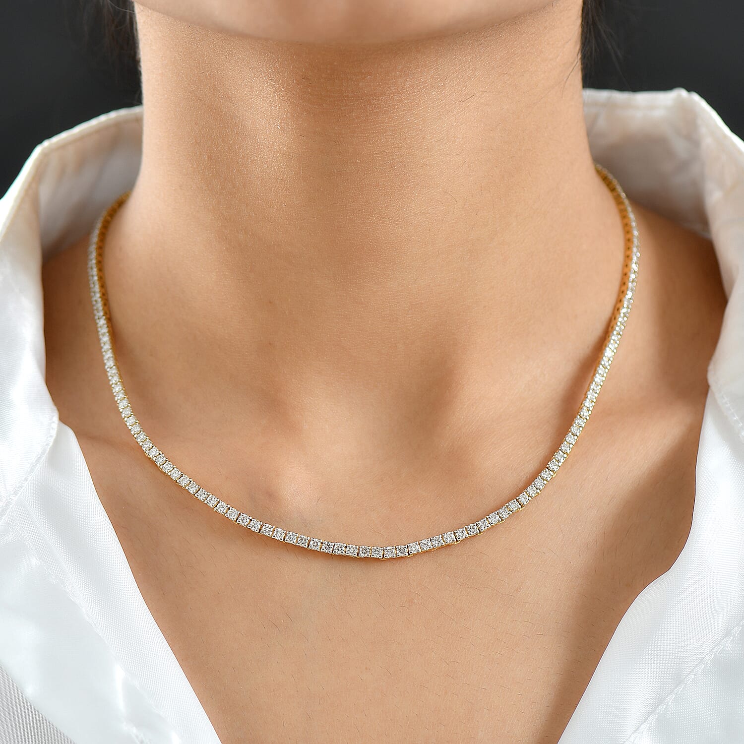 Red Carpet Collection - Luxuriant Lab Grown Diamond SI-GH Tennis Necklace (Size - 18) in 18K Vermeil Yellow Gold Plated Sterling Silver 7.50 Ct.