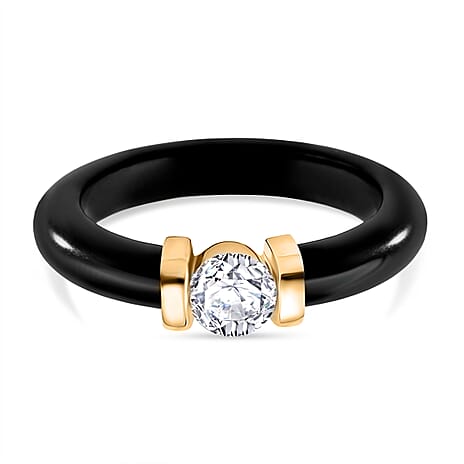 Lab Grown Diamond & Boots Black Jade Band Ring in 18K Vermeil Yellow Gold Plated Sterling Silver 13.90 Ct.