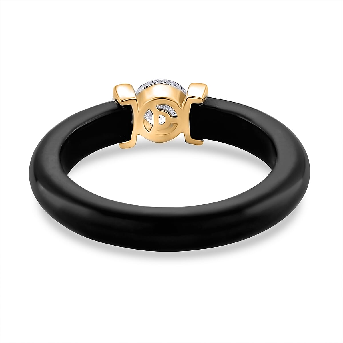 Lab Grown Diamond & Boots Black Jade Band Ring in 18K Vermeil Yellow Gold Plated Sterling Silver 13.90 Ct.