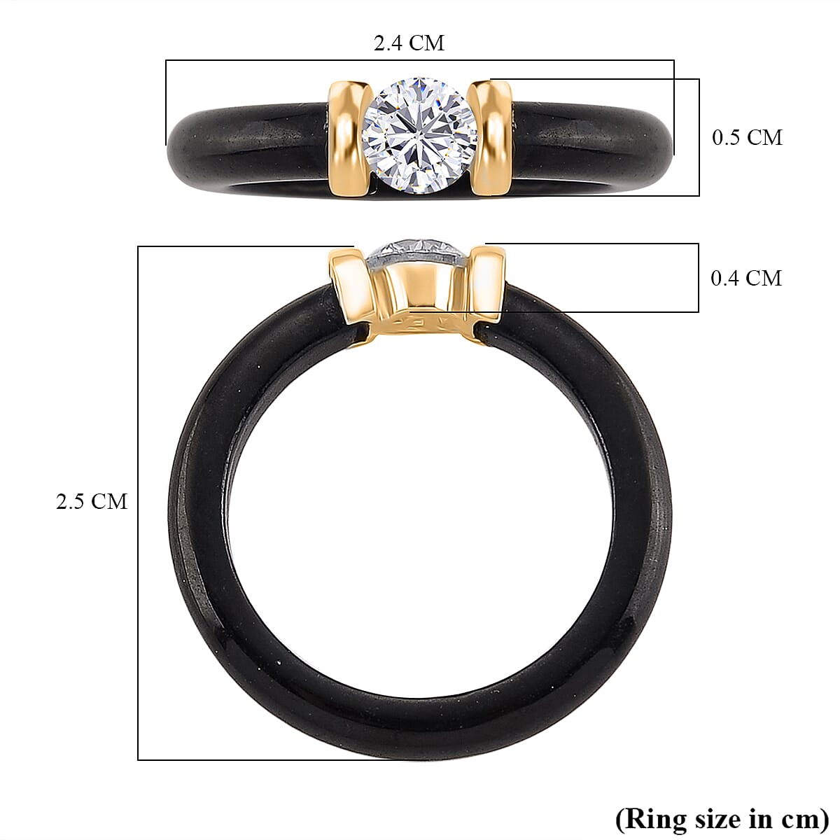 Lab Grown Diamond & Boots Black Jade Band Ring in 18K Vermeil Yellow Gold Plated Sterling Silver 13.90 Ct.