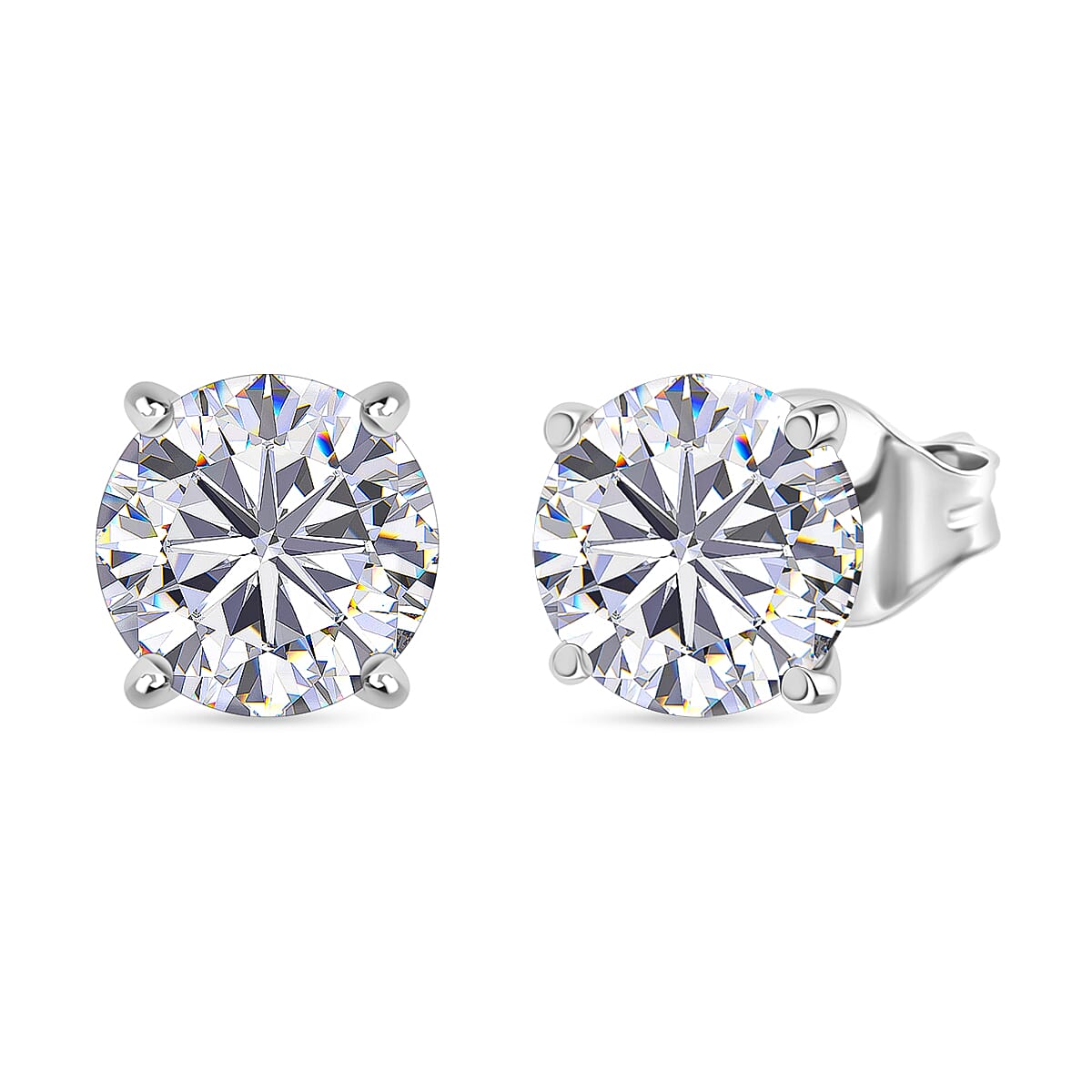 Moissanite Solitaire Stud Push Post Earring in Rhodium Overlay Sterling Silver 2.88 Ct.
