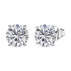 Moissanite Solitaire Stud Push Post Earring in 18K Vermeil Rose Gold Plated Sterling Silver 2.88 Ct.