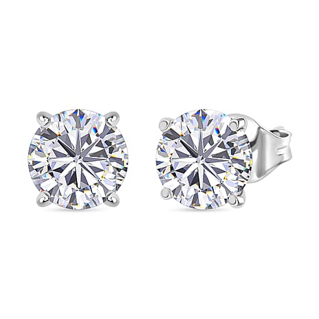 Moissanite Solitaire Stud Push Post Earring in Rhodium Overlay Sterling Silver 2.88 Ct.