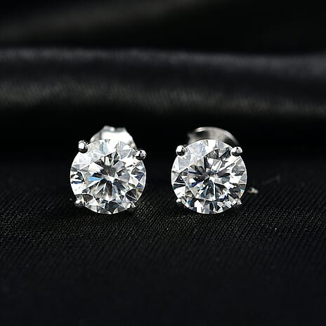 Moissanite Solitaire Stud Push Post Earring in Rhodium Overlay Sterling Silver 2.88 Ct.