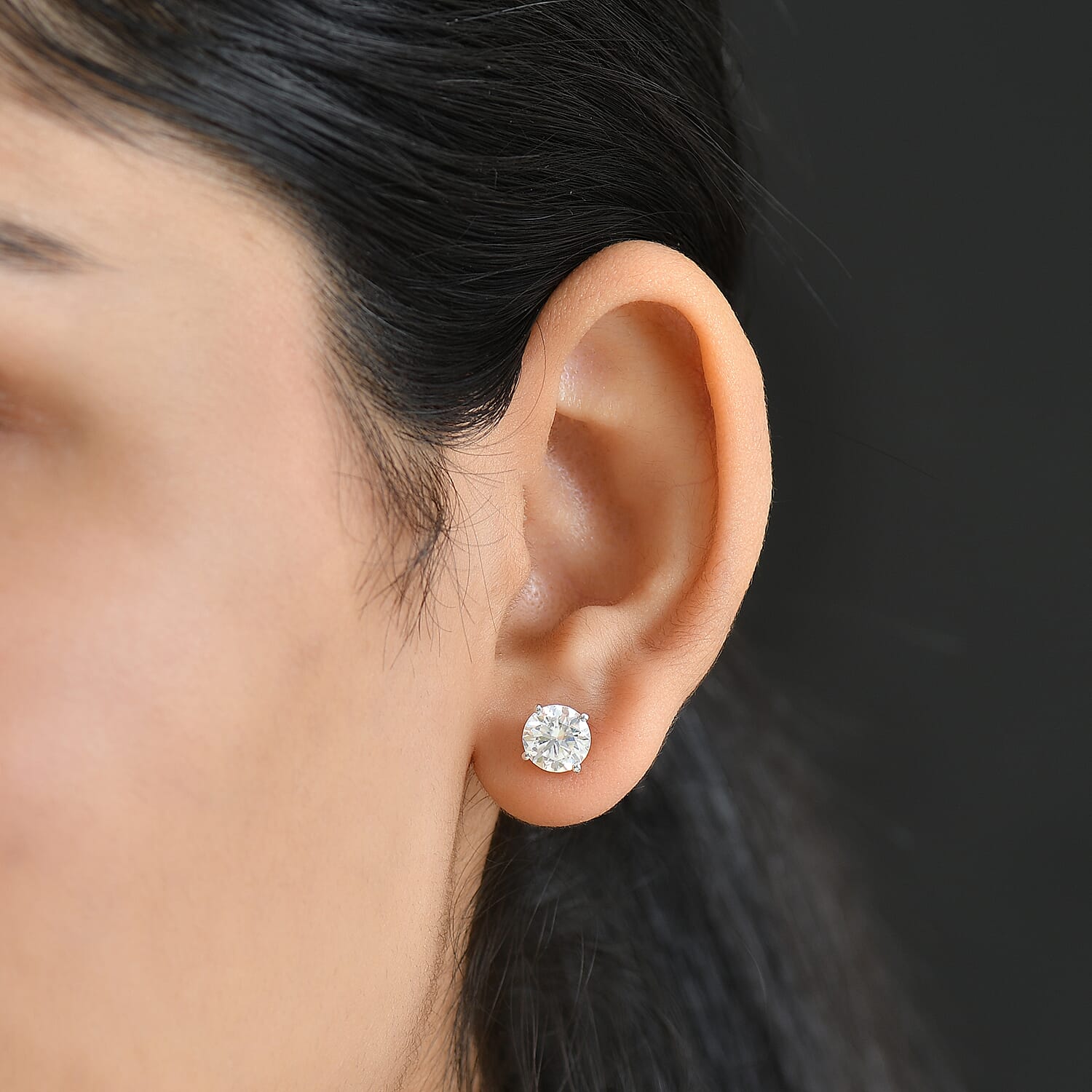 Moissanite Solitaire Stud Push Post Earring in Rhodium Overlay Sterling Silver 2.88 Ct.