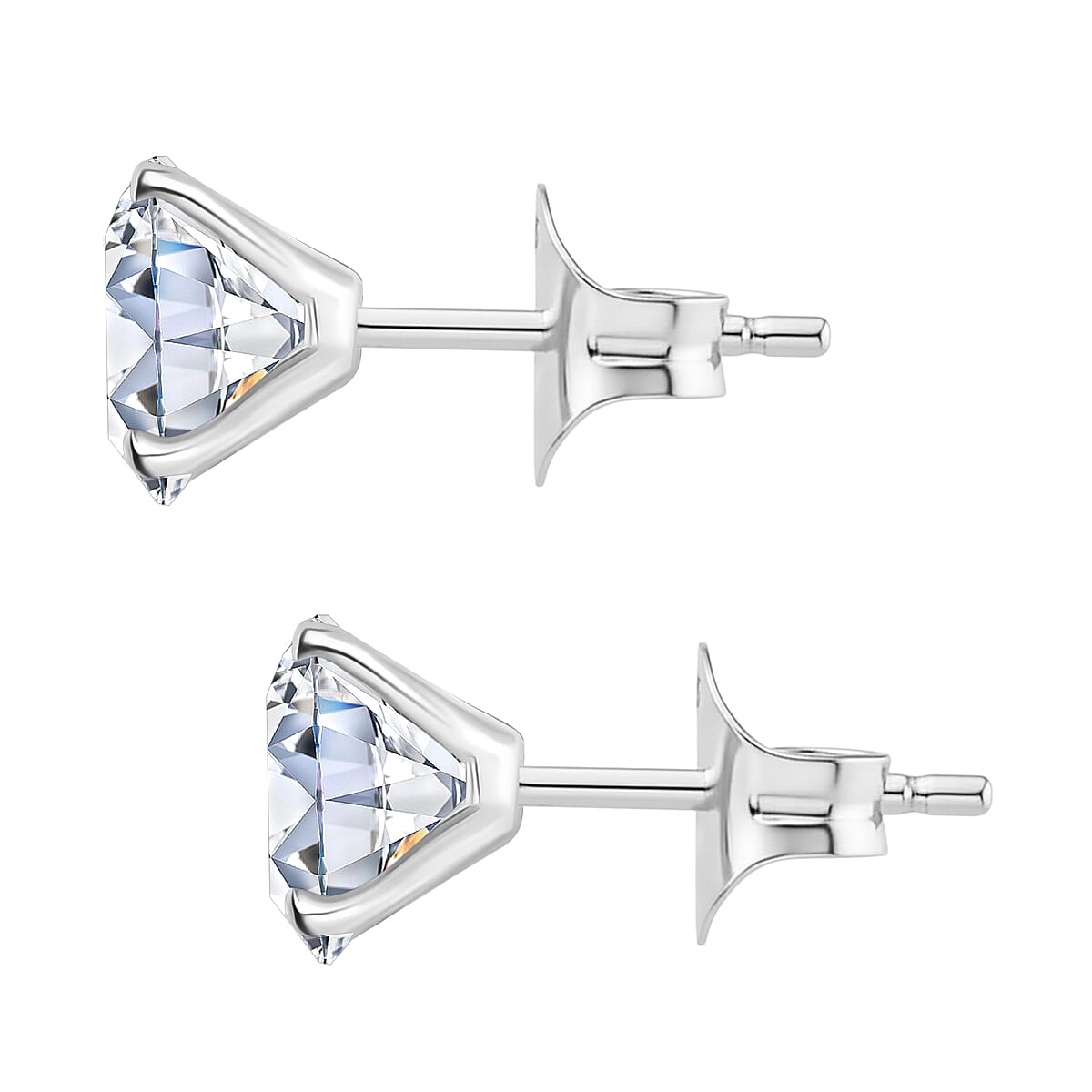 Moissanite Solitaire Stud Push Post Earring in Rhodium Overlay Sterling Silver 2.88 Ct.