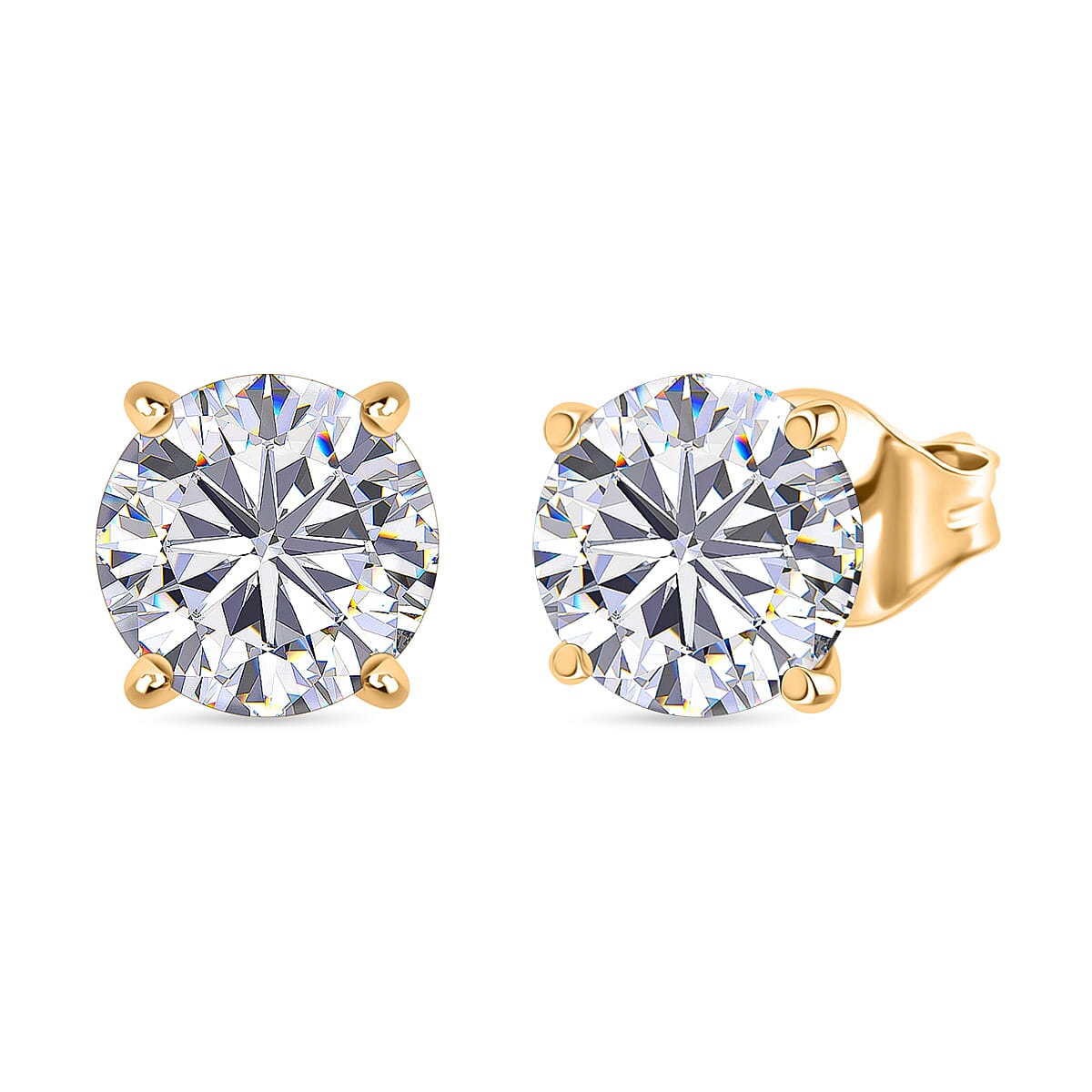 Moissanite Solitaire Stud Push Post Earring in 18K Vermeil Yellow Gold Plated Sterling Silver 2.88 Ct.