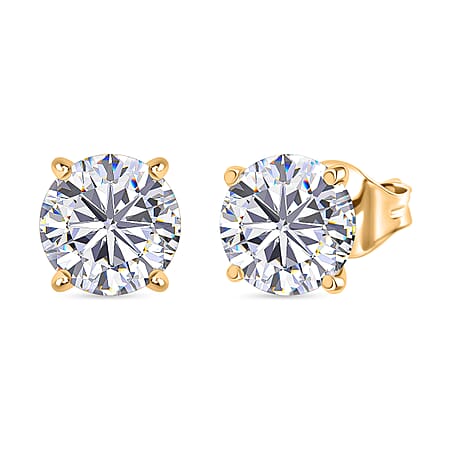 Moissanite Solitaire Stud Push Post Earring in 18K Vermeil Yellow Gold Plated Sterling Silver 2.88 Ct.