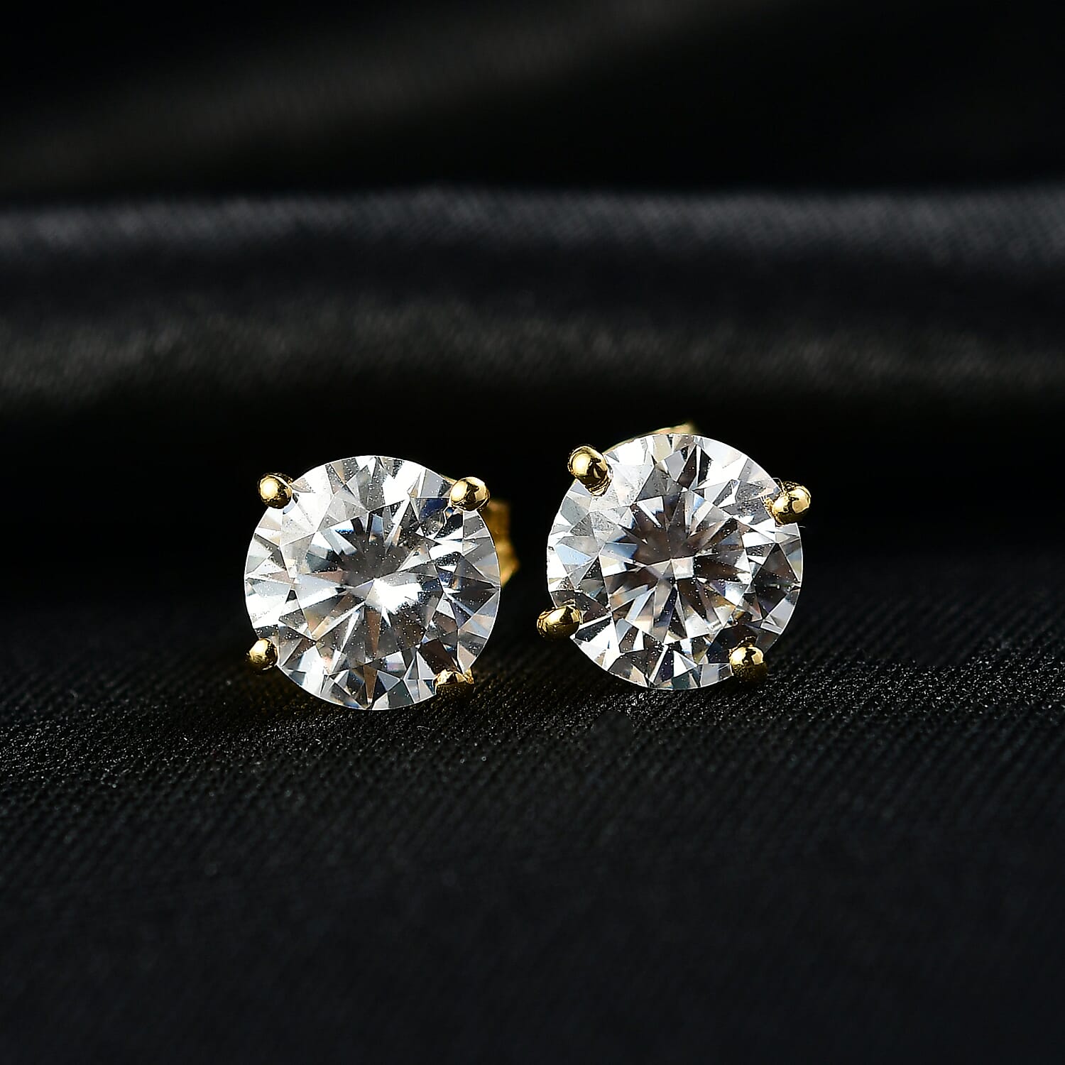 Moissanite Solitaire Stud Push Post Earring in 18K Vermeil Yellow Gold Plated Sterling Silver 2.88 Ct.