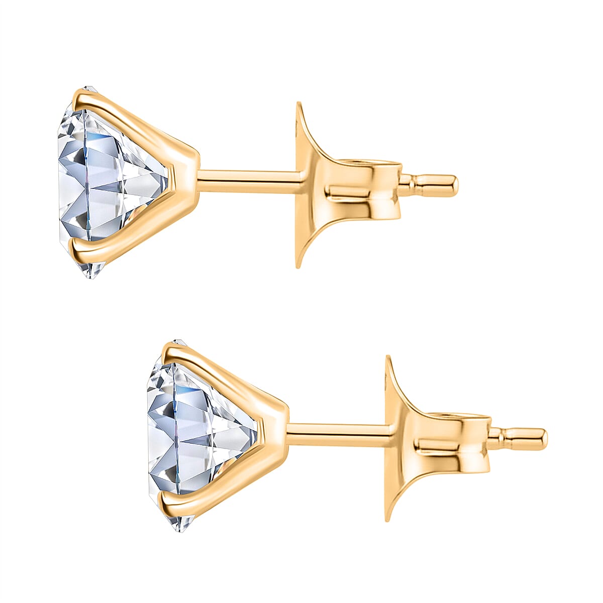 Moissanite Solitaire Stud Push Post Earring in 18K Vermeil Yellow Gold Plated Sterling Silver 2.88 Ct.