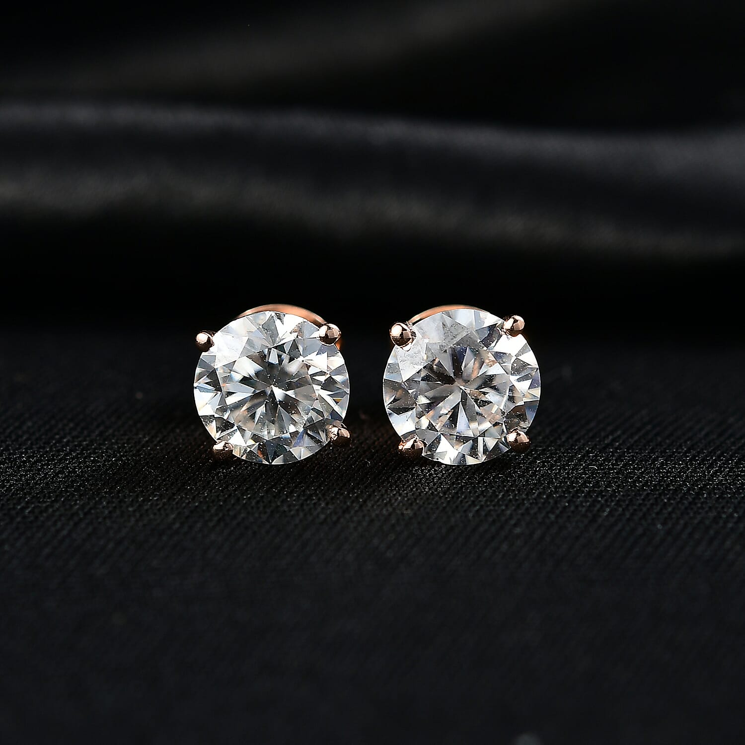 Moissanite Solitaire Stud Push Post Earring in 18K Vermeil Rose Gold Plated Sterling Silver 2.88 Ct.