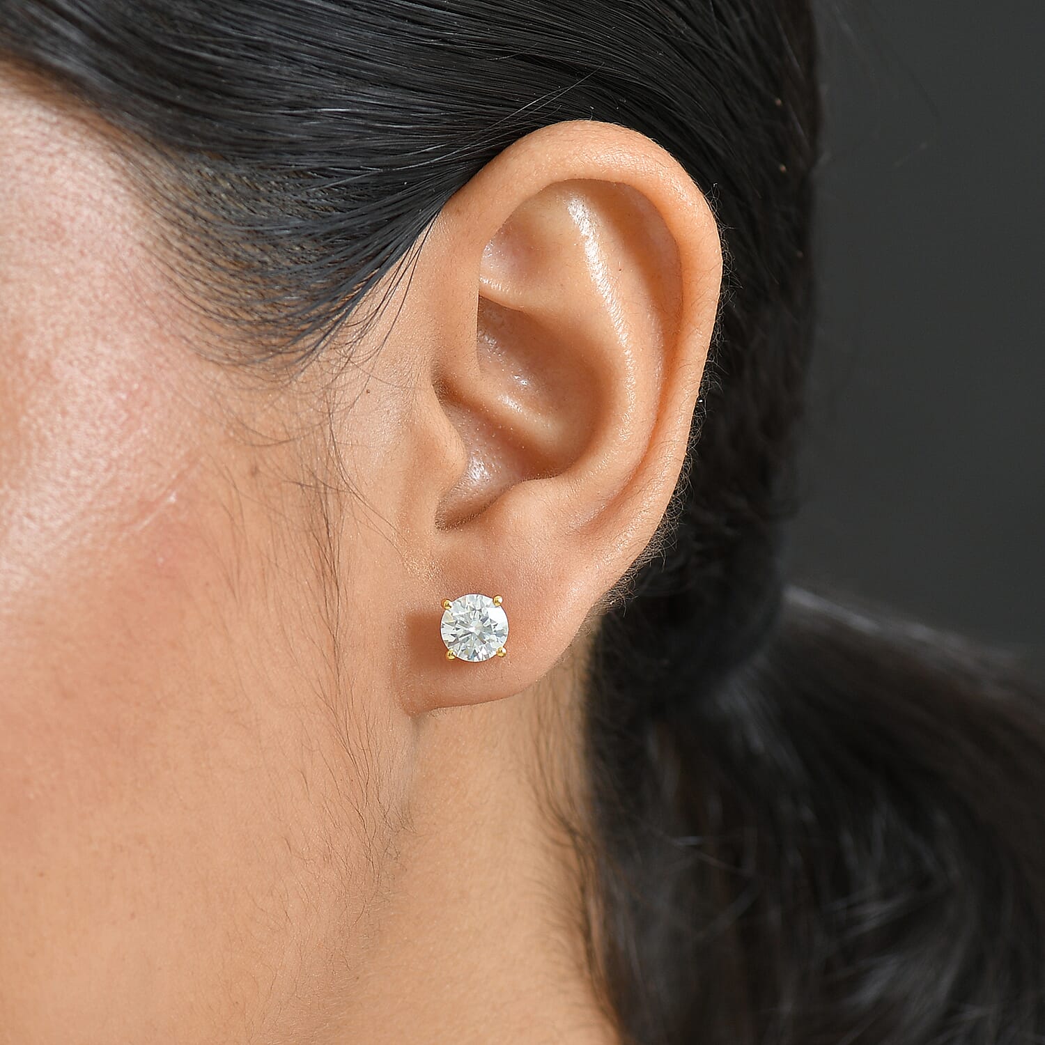 D'Joy Moissanite Solitaire Stud Push Post Earring in 18K YG VermeilSterling Silver  2.424  Ct.