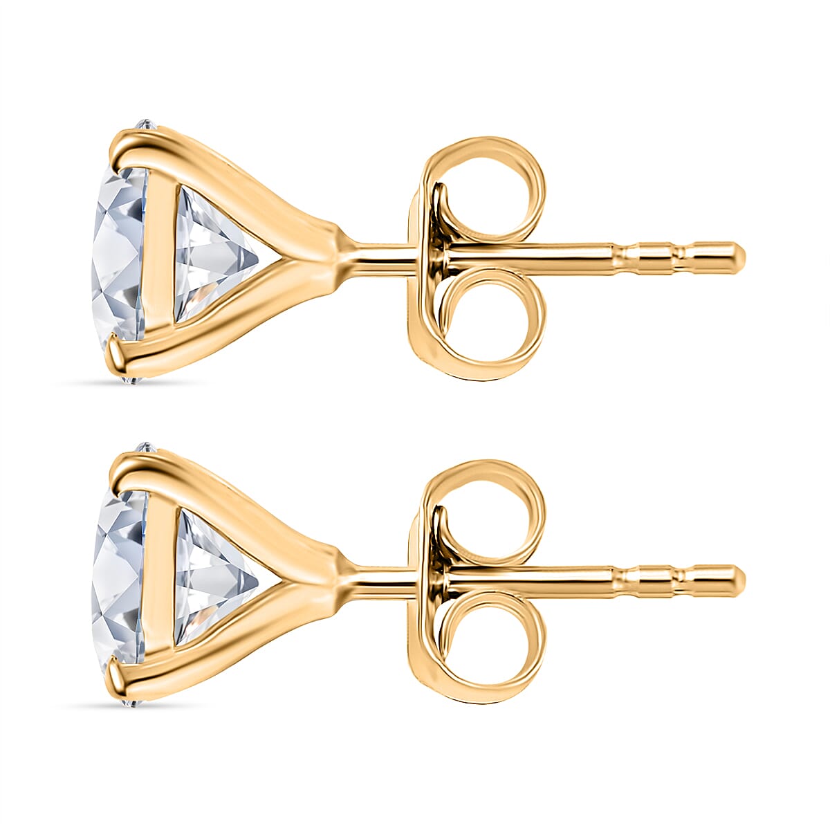 D'Joy Moissanite Solitaire Stud Push Post Earring in 18K YG VermeilSterling Silver  2.424  Ct.