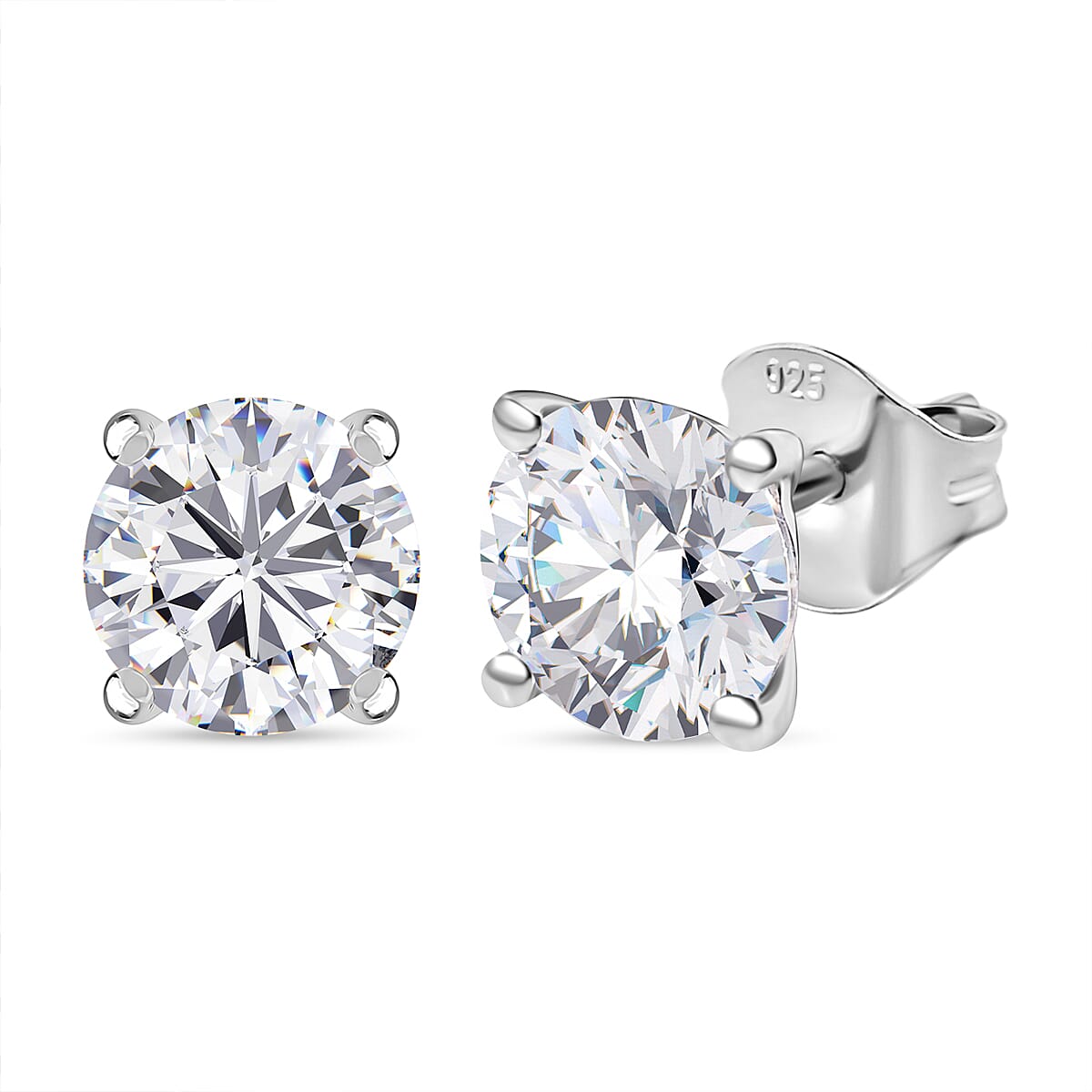 D'Joy Moissanite Solitaire Stud Push Post Earring in Rhodium OverlaySterling Silver  2.424  Ct.