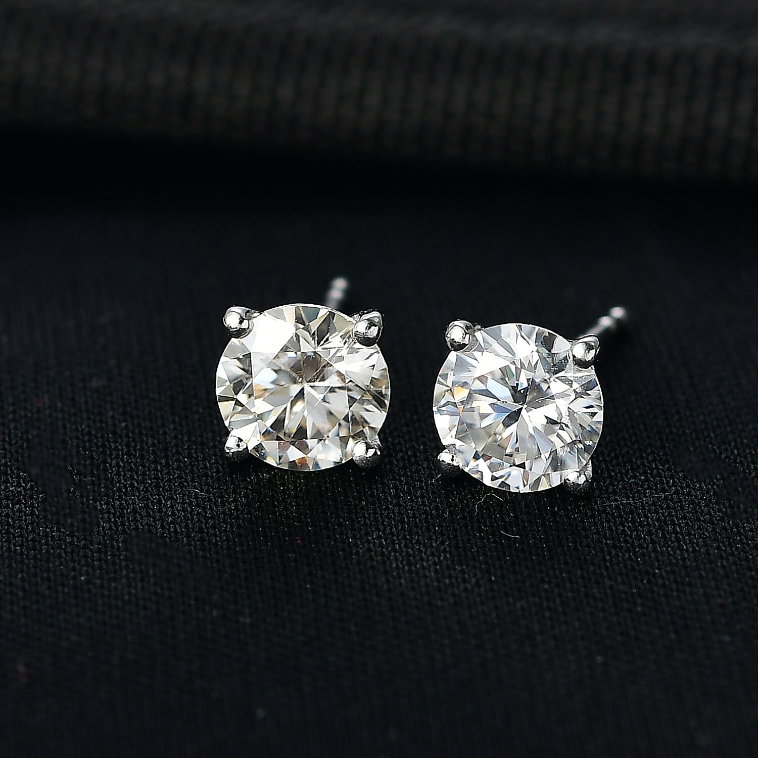 D'Joy Moissanite Solitaire Stud Push Post Earring in Rhodium OverlaySterling Silver  2.424  Ct.