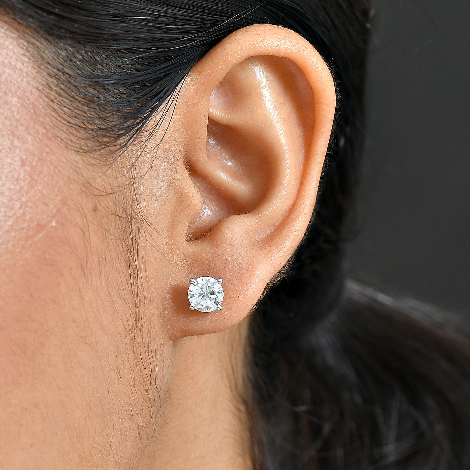 D'Joy Moissanite Solitaire Stud Push Post Earring in Rhodium OverlaySterling Silver  2.424  Ct.