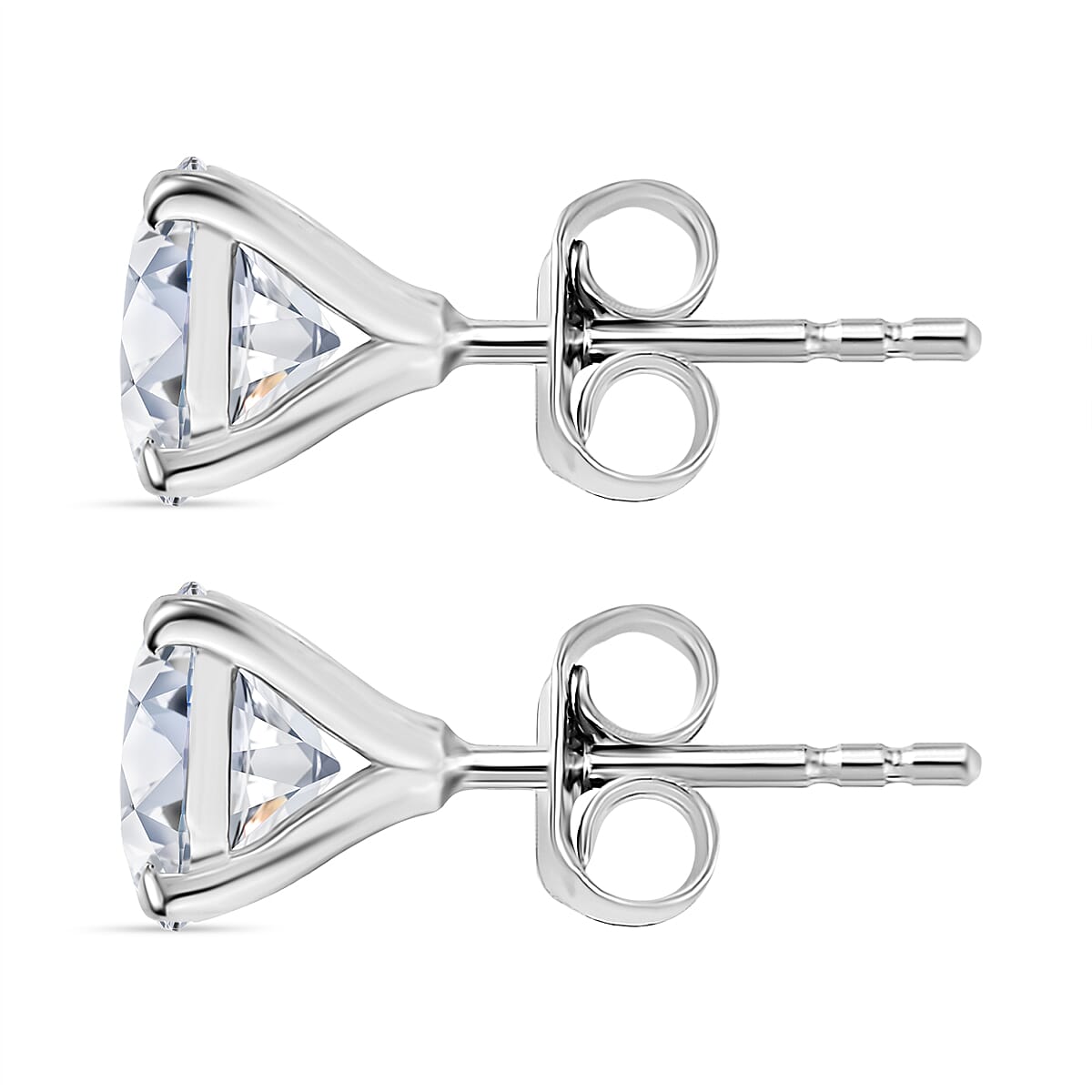 D'Joy Moissanite Solitaire Stud Push Post Earring in Rhodium OverlaySterling Silver  2.424  Ct.