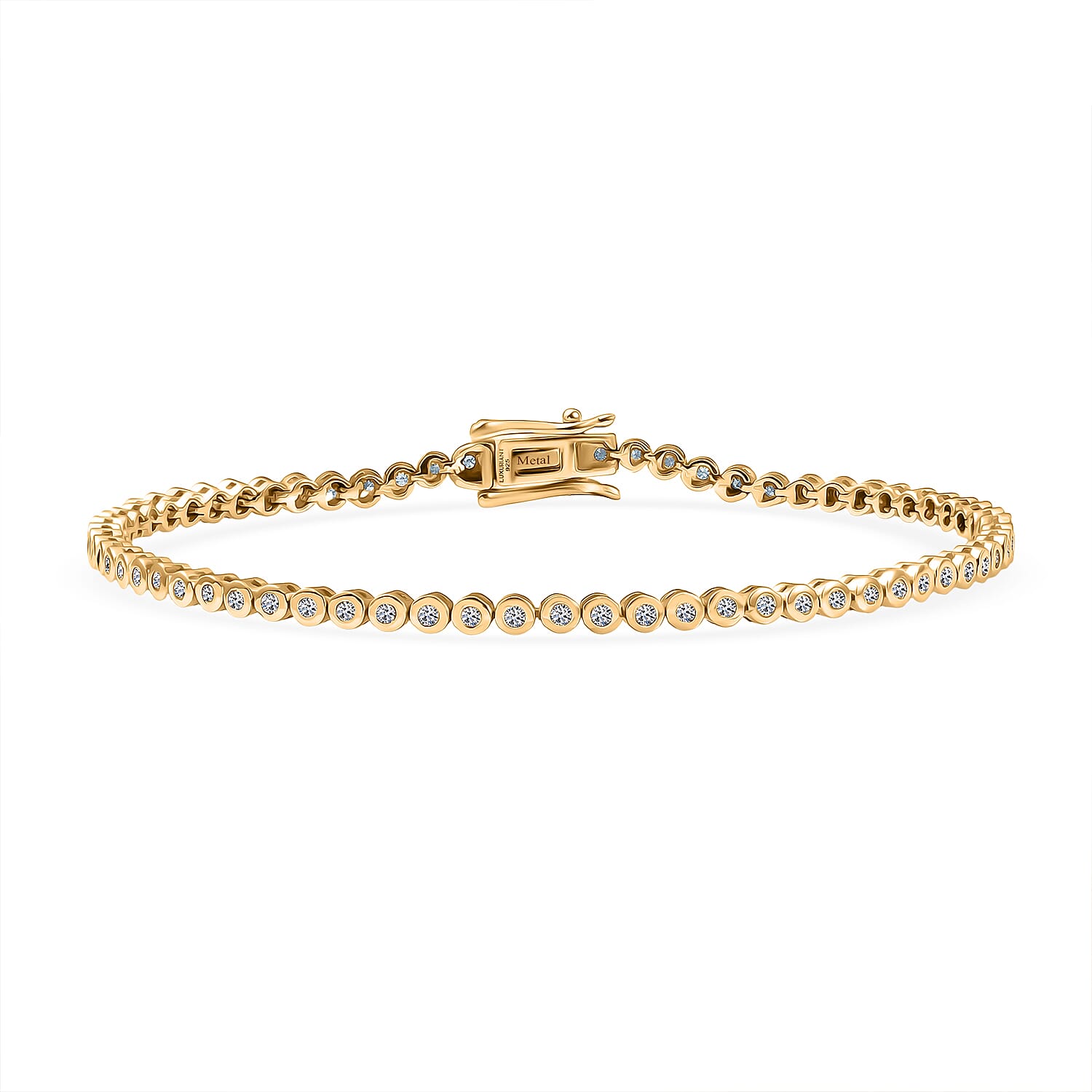 Luxuriant Lab Grown Diamond (SI-GH) Tennis Bracelet 1 Row (Size 7.5) in 18K Vermeil Yellow Gold Plated Sterling Silver 0.95 Ct, Silver Wt. 6.21 Gms.