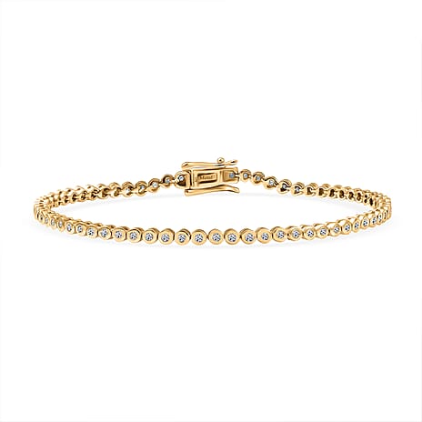 Luxuriant Lab Grown Diamond (SI-GH) Tennis Bracelet 1 Row (Size 7.5) in 18K Vermeil Yellow Gold Plated Sterling Silver 0.95 Ct, Silver Wt. 6.21 Gms.